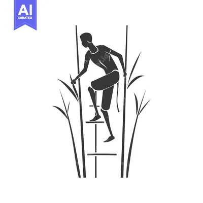 Aset desain premium: Silhouette of a Person Climbing a Bamboo Ladder