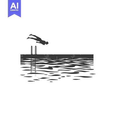 Silhouette of a Person Diving into a Pool