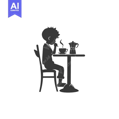 Silhouette of a person drinking coffee at a table