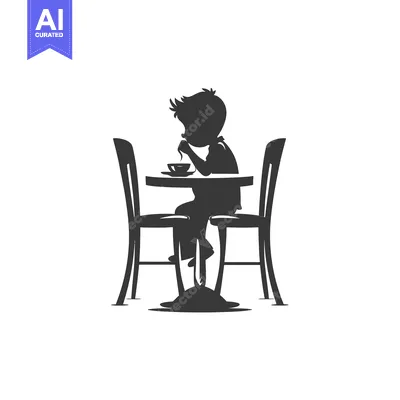Aset desain premium: Silhouette of a Person Eating at a Table