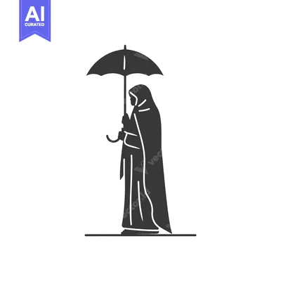 Popular premium asset: Silhouette of a Person Holding an Umbrella and Wearing a Cloak