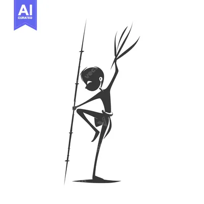 Silhouette of a Person Holding a Spear with One Leg Raised