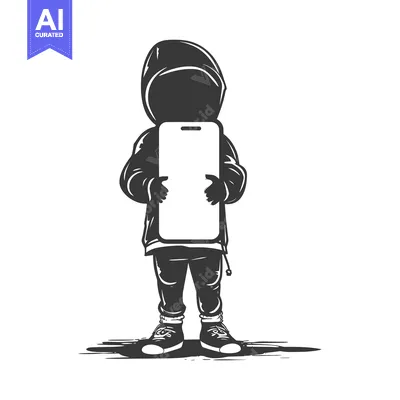 Aset desain premium: Silhouette of a Person in a Hoodie Holding a Smartphone