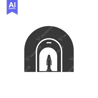 Silhouette of a Person in a Long Robe Standing in a Tunnel Entrance
