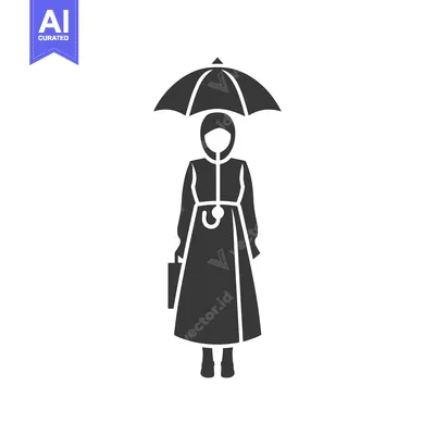 Silhouette of a Person in a Raincoat with an Umbrella
