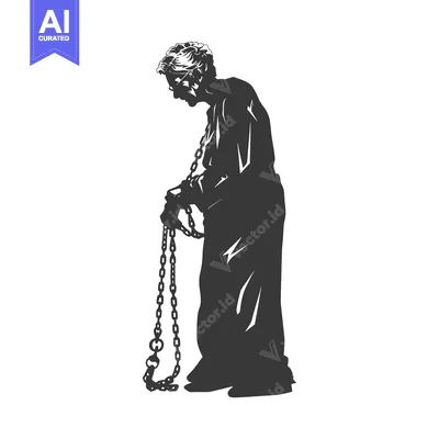 Silhouette of a Person in Chains, Looking Down