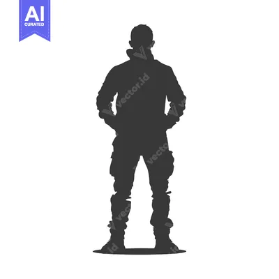 Silhouette of a Person in Military Attire Standing with Hands in Pocke