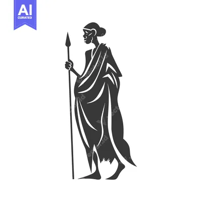 Aset premium populer: Silhouette of a Person in Traditional African Clothing Holding a Spear