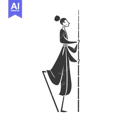 Aset desain premium: Silhouette of a Person in Traditional Clothing Holding a Long Stick