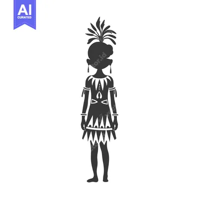 Aset desain premium: Silhouette of a Person in Traditional Indigenous Clothing