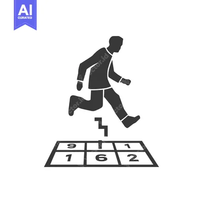 Silhouette of a person jumping over a hopscotch grid
