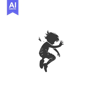 Aset desain premium: Silhouette of a Person Jumping with Hair Flowing in the Wind