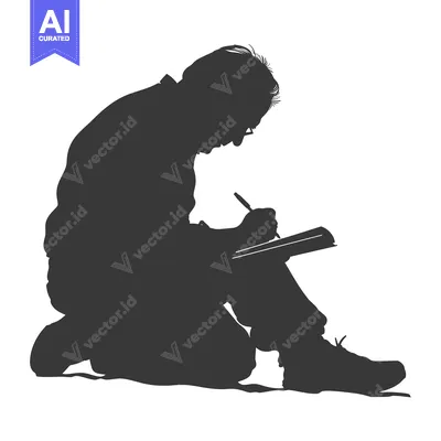 Silhouette of a Person Kneeling and Writing