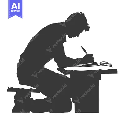 Popular premium asset: Silhouette of a Person Kneeling at a Desk Writing