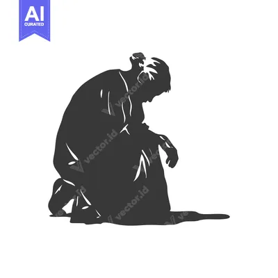 Silhouette of a person kneeling in sorrow