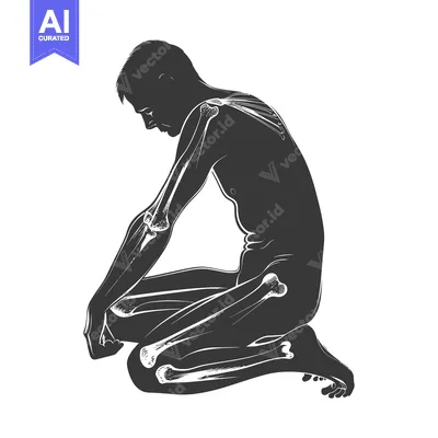 Silhouette of a person kneeling with visible bones