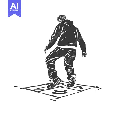 Silhouette of a Person Playing Hopscotch