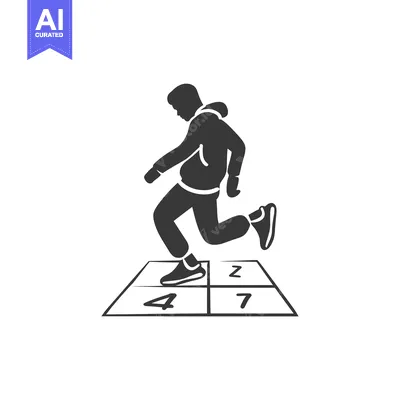Aset desain premium: Silhouette of a person playing hopscotch