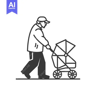Aset premium populer: Silhouette of a Person Pushing a Baby Stroller