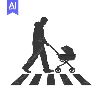 Popular premium asset: Silhouette of a Person Pushing a Baby Stroller Across a Crosswalk