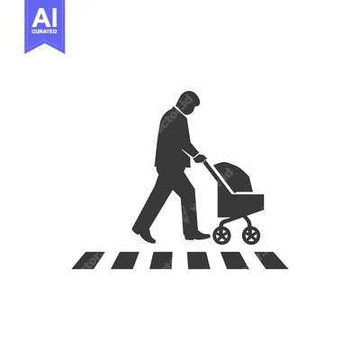 Premium design asset: Silhouette of a Person Pushing a Stroller Across a Crosswalk
