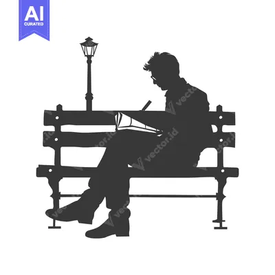Aset desain premium: Silhouette of a Person Reading on a Park Bench