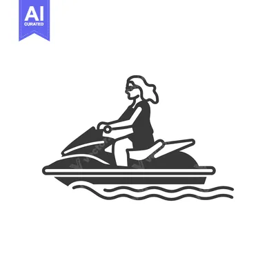 Aset desain premium: Silhouette of a Person Riding a Jet Ski on Water