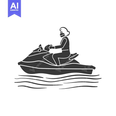 Aset desain premium: Silhouette of a Person Riding a Jet Ski on Water
