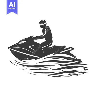 Premium design asset: Silhouette of a Person Riding a Jet Ski on Waves