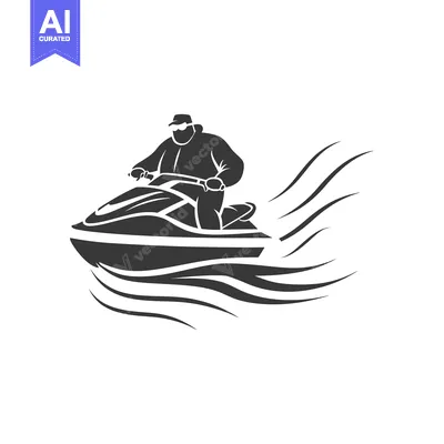 Aset desain premium: Silhouette of a Person Riding a Jet Ski on Waves