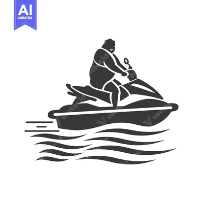 Aset desain premium: Silhouette of a person riding a jet ski on waves