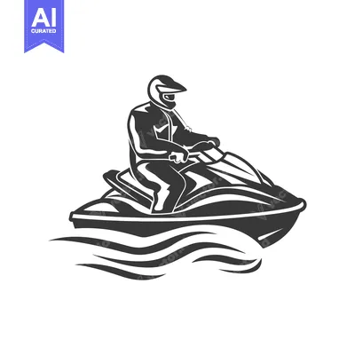 Aset desain premium: Silhouette of a Person Riding a Jet Ski on Waves