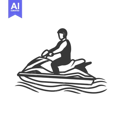 Aset desain premium: Silhouette of a Person Riding a Jet Ski on Waves
