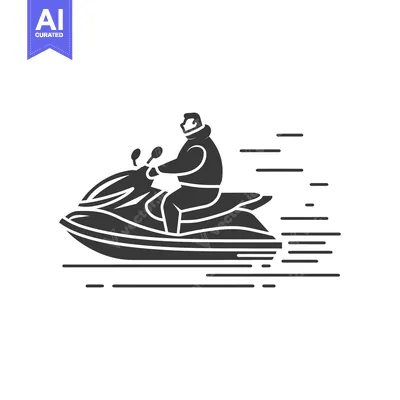 Aset desain premium: Silhouette of a person riding a jet ski with speed lines