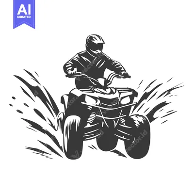 Aset desain premium: Silhouette of a Person Riding an ATV Through Water Splashes