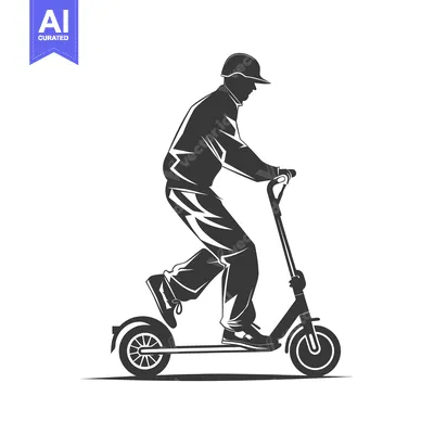Aset desain premium: Silhouette of a Person Riding an Electric Scooter