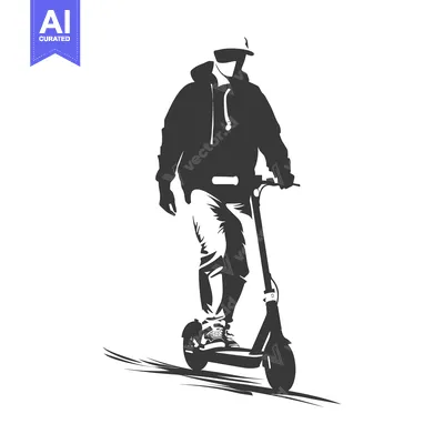 Aset desain premium: Silhouette of a Person Riding an Electric Scooter