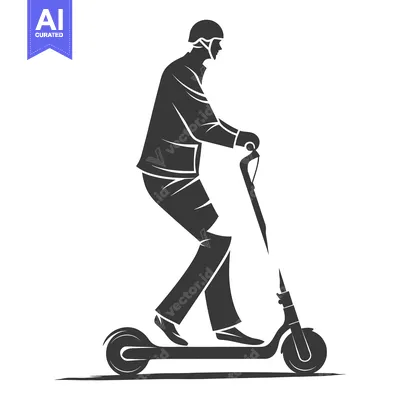 Aset desain premium: Silhouette of a Person Riding an Electric Scooter