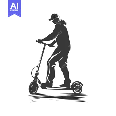 Aset desain premium: Silhouette of a Person Riding an Electric Scooter