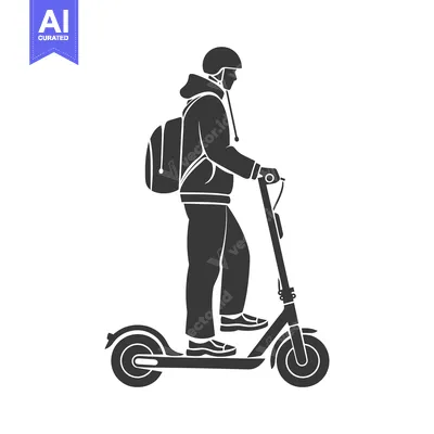 Popular premium asset: Silhouette of a Person Riding an Electric Scooter with a Backpack
