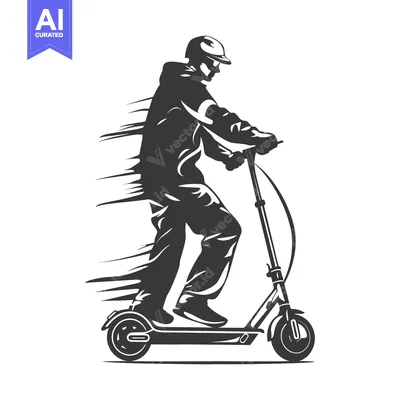 Aset desain premium: Silhouette of a Person Riding an Electric Scooter with Motion Blur