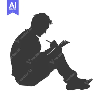Aset desain premium: Silhouette of a Person Seated and Writing in a Notebook