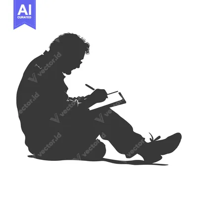 Aset premium populer: Silhouette of a Person Seated, Writing in a Notebook