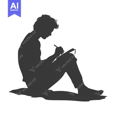 Aset premium populer: Silhouette of a Person Seated, Writing in a Notebook