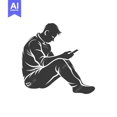 Premium design asset: Silhouette of a Person Sitting and Looking at a Phone
