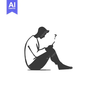 Silhouette of a Person Sitting and Looking at a Phone with a Question