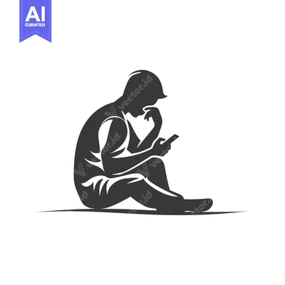 Aset desain premium: Silhouette of a Person Sitting and Using a Smartphone