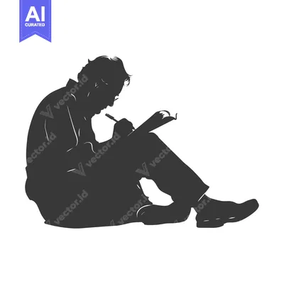 Aset desain premium: Silhouette of a Person Sitting and Writing