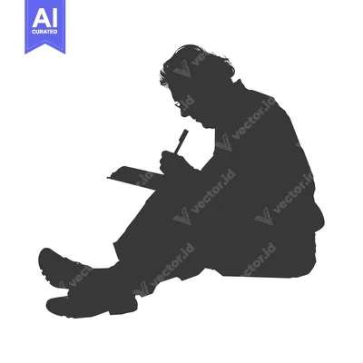 Silhouette of a Person Sitting and Writing