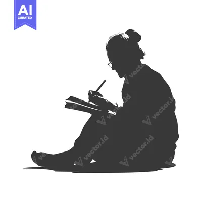 Aset desain premium: Silhouette of a Person Sitting and Writing